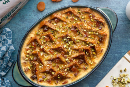 Apricot and pistachio Bread and Butter Pudding